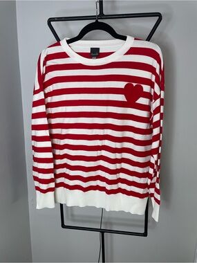 Aveda Red & White Striped Heart Sweater